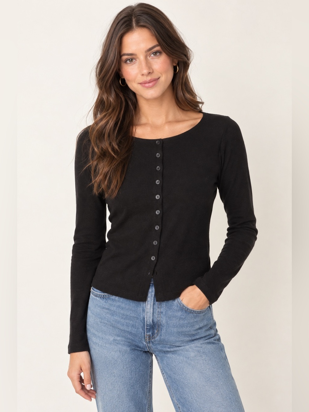 Everlane Black Long Sleeve Button Down Top Size Medium